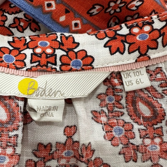 Boden Notch Neck Long Sleeve Linen Mini Shift Dress Floral Block Print 6 Long - Picture 15 of 16